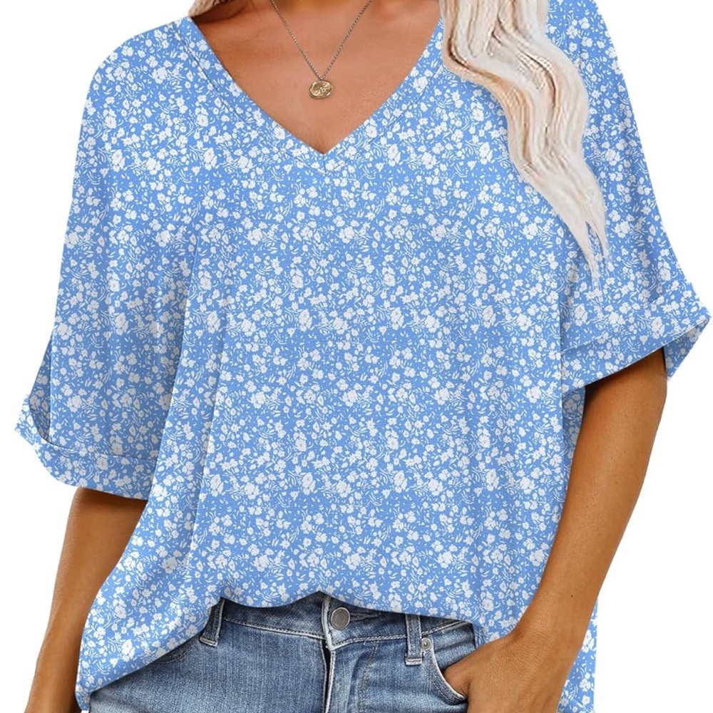 Anrabes loose short sleeve floral tee